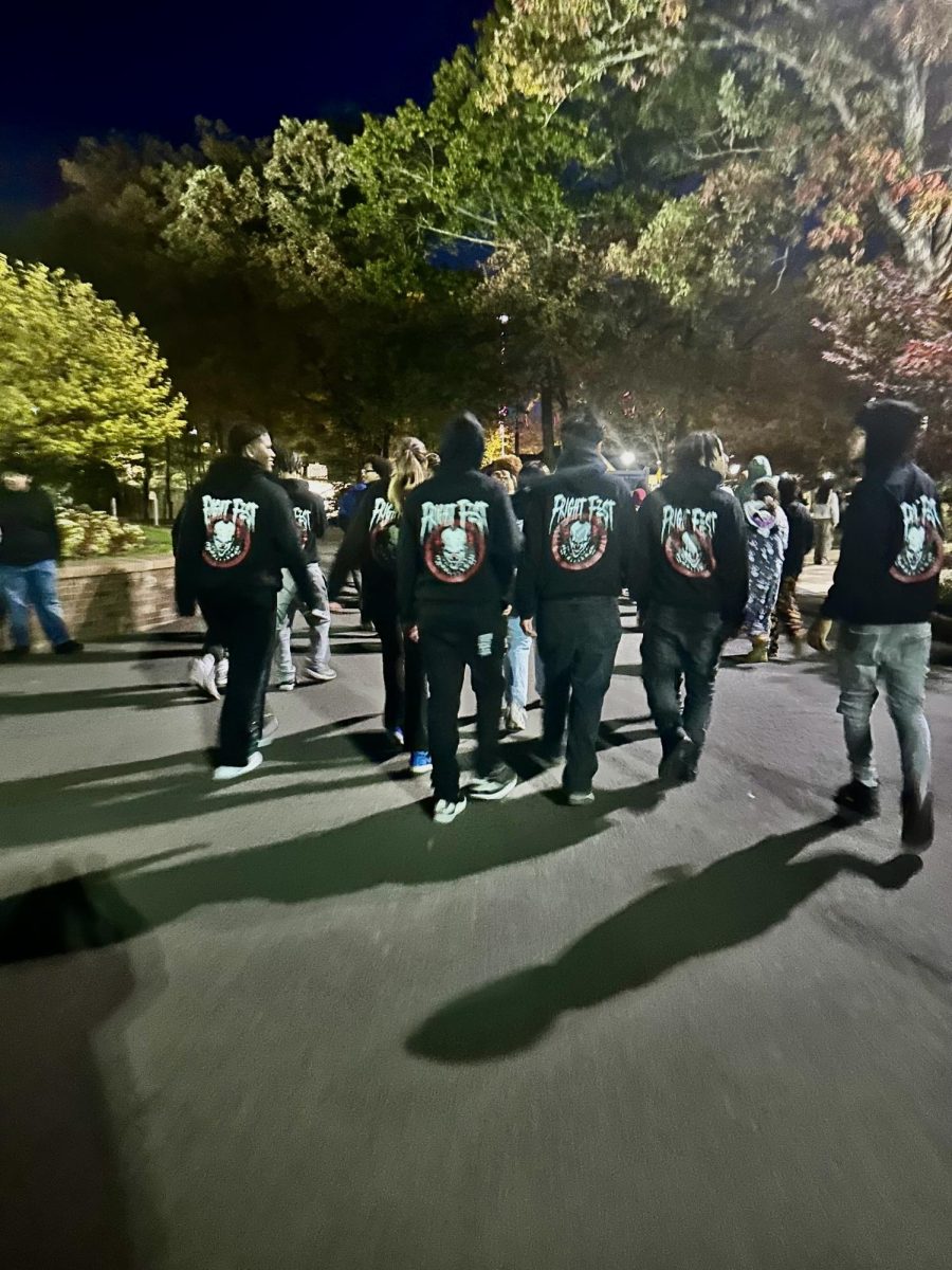 the back of the fright fest hoodies given to the students